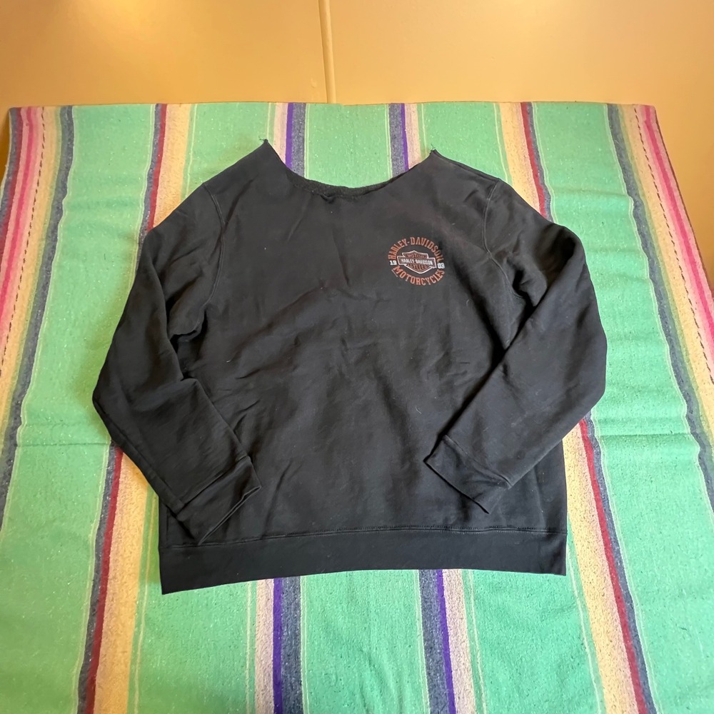 Harley-Davidson Sweatshirt Mens XL Black Cut Neck Route 43 Sheboygan WI Biker